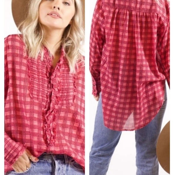 Free People One Plaid Miles Tuxedo Shirt Size Xs - Picture 2 of 14